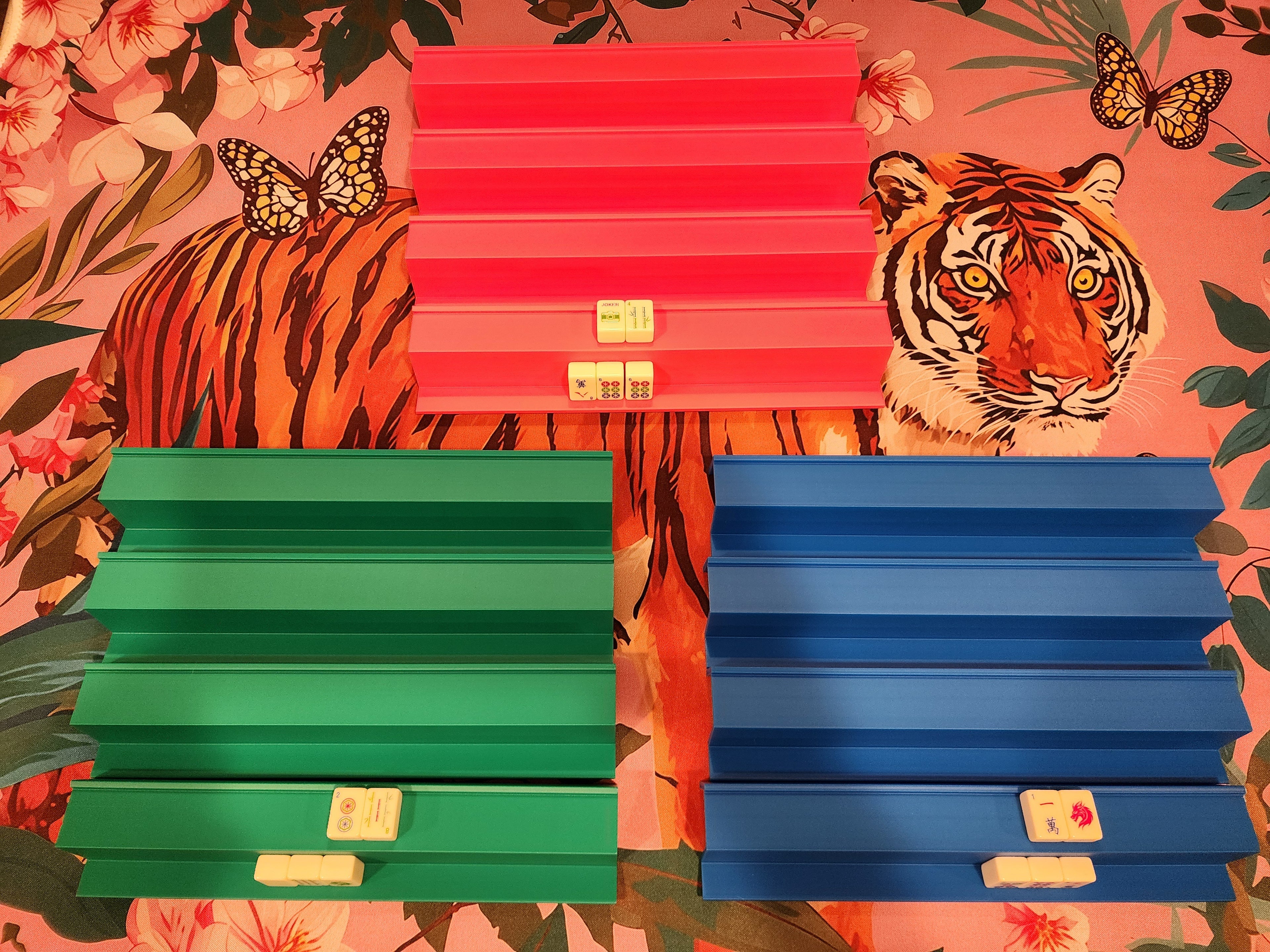Mini Mahjong Travel Racks with Exposure Tray (4pack) with Pusher